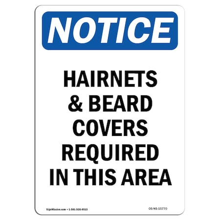 Signmission OSHA Sign, Hairnets And Beard Covers Required, 18in X 12in Aluminum, 12" W, 18" H, Portrait OS-NS-A-1218-V-15770
